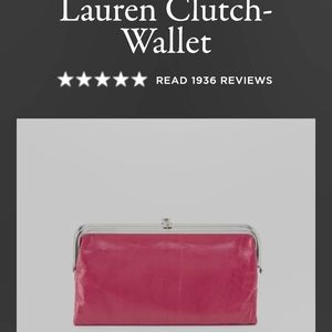 Hobo brand full-size Lauren Clutch- Wallet Berry Fushia polished Italian leather